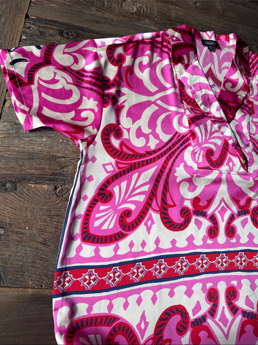 GiGio USA pink paisley Majolica print caftan M/L - Picture 6 of 8
